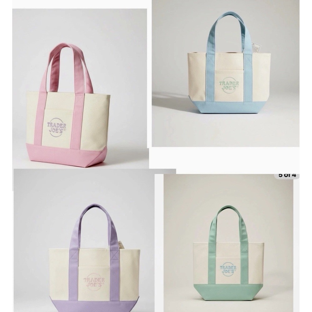 Trader Joe's Mini Canvas Tote Bag Unisex Pink Blue Green Purple NEW Limited Ed